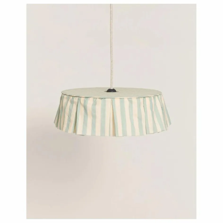 Sale Nobodinoz Abat-jour Vibes rayé en voile de coton bio | Turquoise