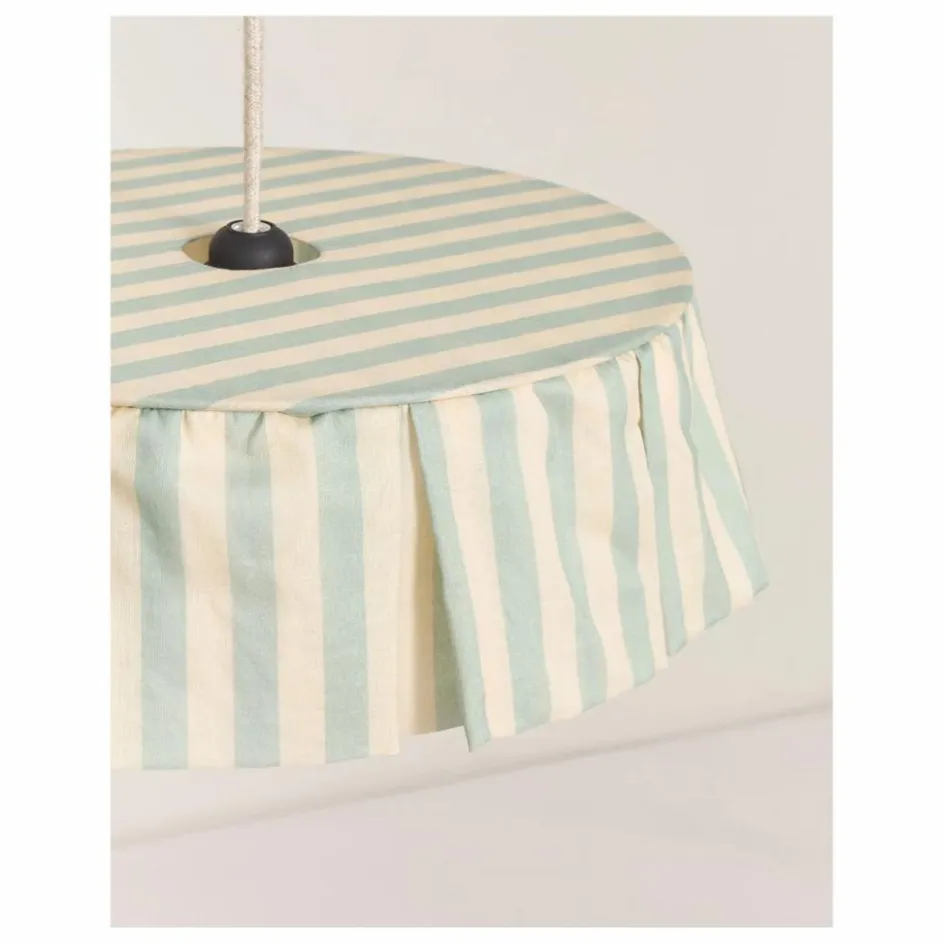 Sale Nobodinoz Abat-jour Vibes rayé en voile de coton bio | Turquoise