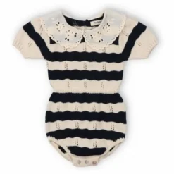 Clearance the new society Barboteuse Rayures Marina Coton Bio | Ecru