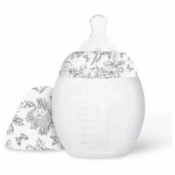 Elhée Biberon en silicone médical et tétine physiologique Toile de Jouy - x Tartine et Chocolat | Gris