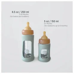 Hevea Biberon en verre à col large avec housse de protection Débit lent || Biberons|Puériculture