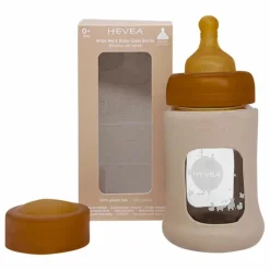Hevea Biberon en verre à col large avec housse de protection Débit lent || Biberons|Puériculture