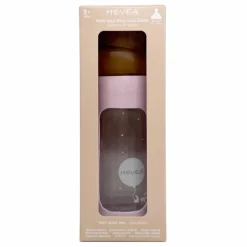 Clearance Hevea Biberon en verre à col large avec housse de protection Débit moyen | Rose poudré