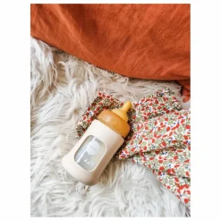 Clearance Hevea Biberon en verre à col large avec housse de protection Débit lent | Rose poudré