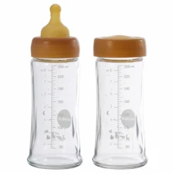 Hevea Biberons en verre à col large Débit moyen - Lot de 2| Biberons|Puériculture