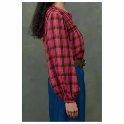 Sale Louise Misha Blouse Jally Alpenglow Carreaux Double Gaze de Coton Bio - Collection Femme | Rose