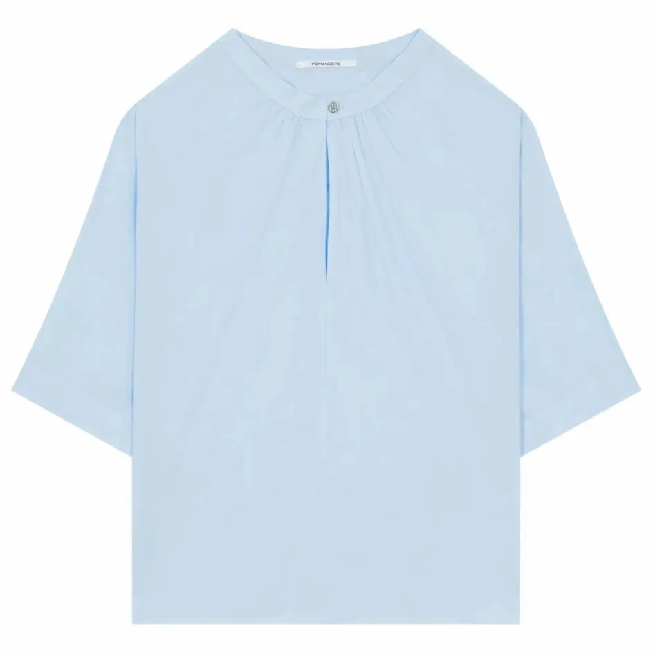 Discount Pomandère Blouse Manches Courtes Popeline de Coton | Bleu ciel