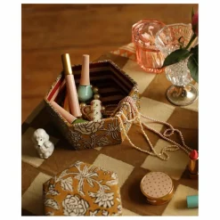Online Doing Goods Boites hexagonales Botanical en bois et coton - Set de 2 | Jaune moutarde