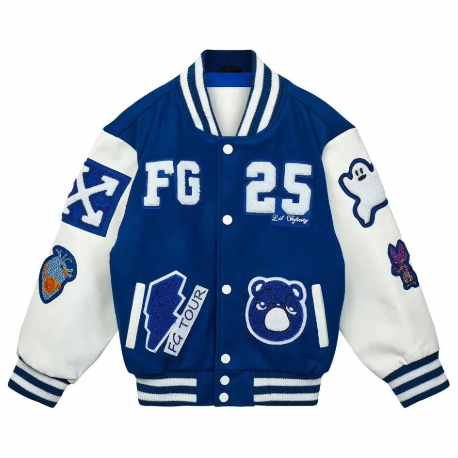 Sale Fille Garçon Bomber Awesome Letterman à Ecussons Cuir | Bleu