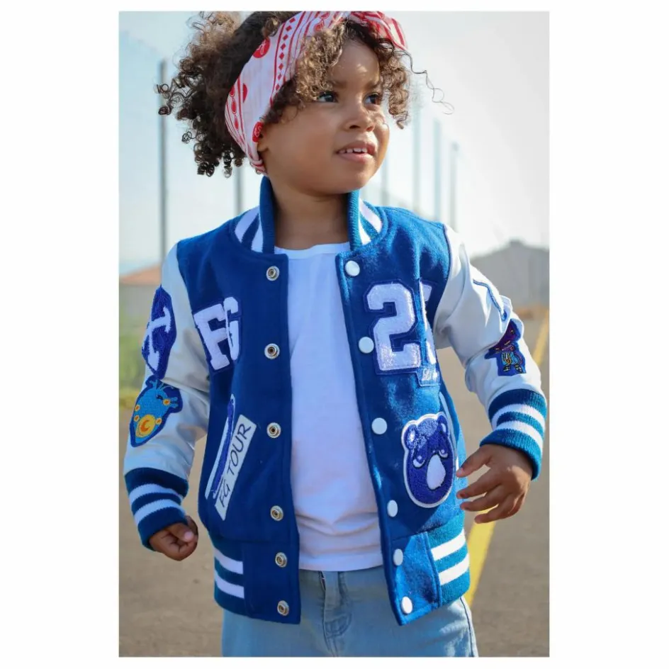 Sale Fille Garçon Bomber Awesome Letterman à Ecussons Cuir | Bleu