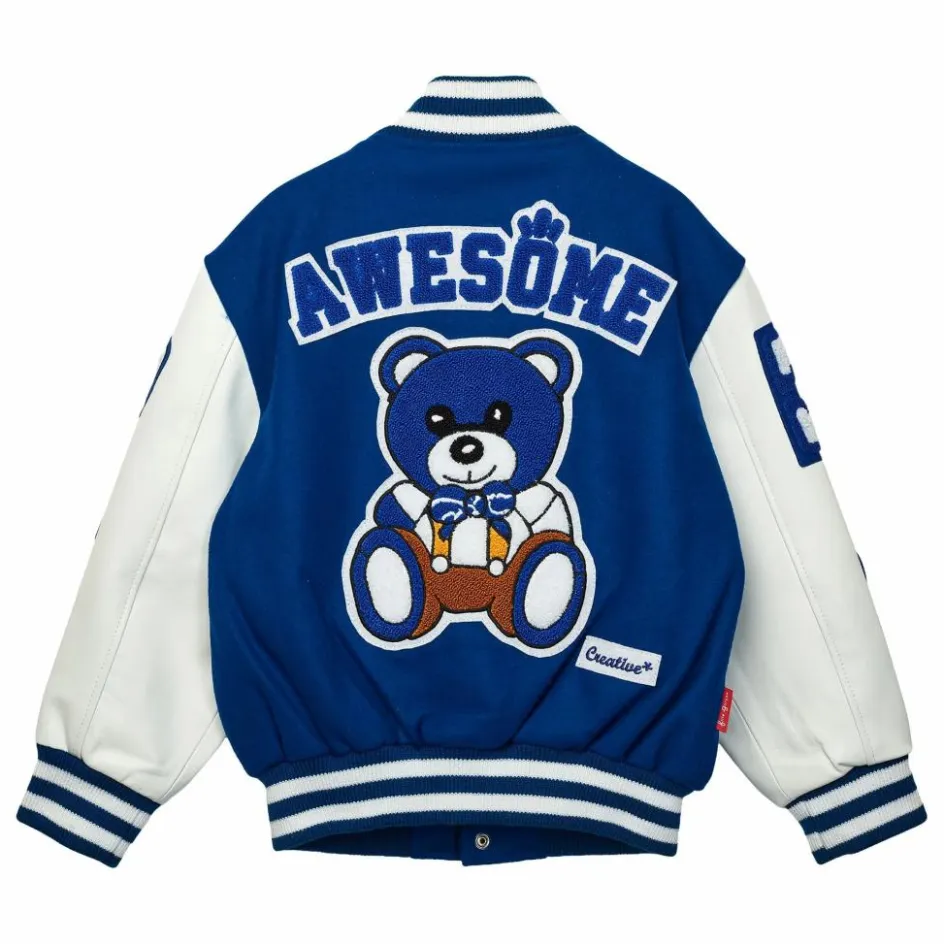 Sale Fille Garçon Bomber Awesome Letterman à Ecussons Cuir | Bleu