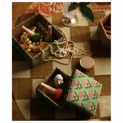 Clearance Doing Goods Boîtes carrées Emma en bois et coton - set de 2 | Vert