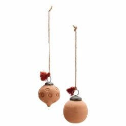 Enfant Madam Stoltz Décoration De Fête*Boules de Noël en terre cuite - Set de 2