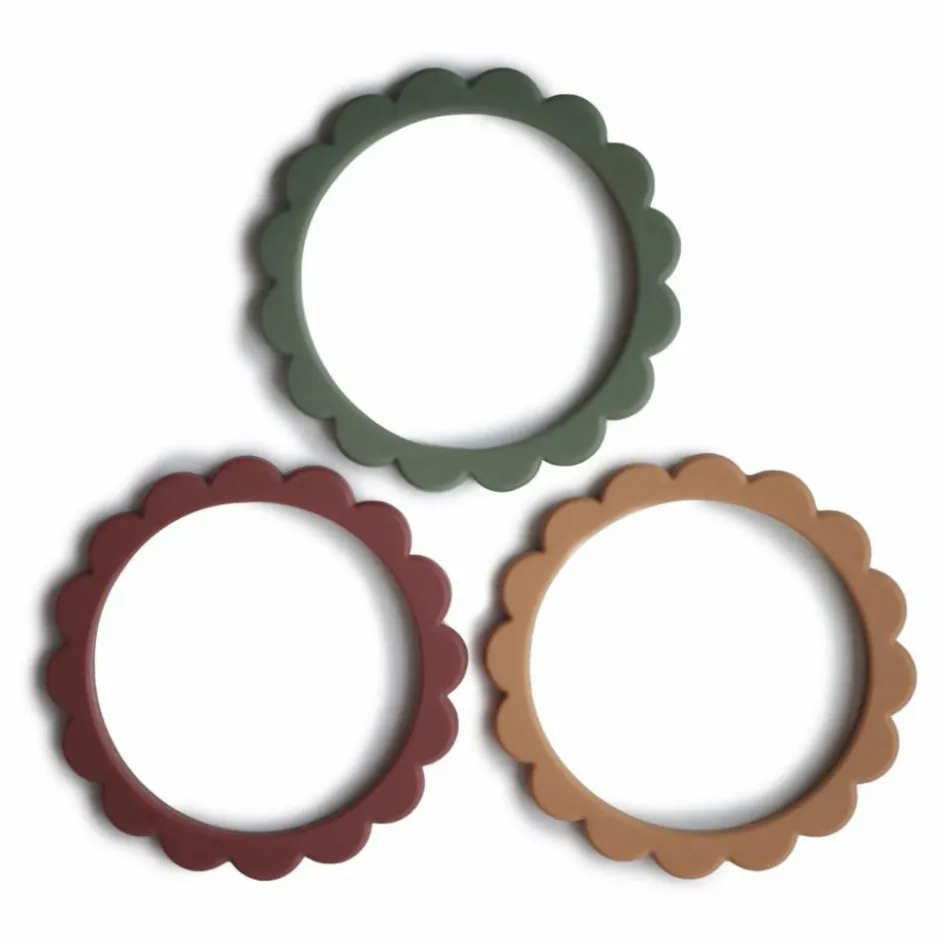 Mushie Bracelets de dentition en silicone - Set de 3| Hochets Et Anneaux De Dentition|Puériculture