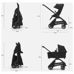 Bugaboo Dragonfly Poussette citadine complète châssis noir | Vert forêt