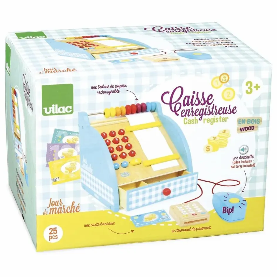 Discount Vilac Caisse enregistreuse en bois et ses accessoires Multicolore