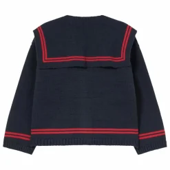 Outlet Tinycottons Cardigan Col Carré Rayé Laine | Bleu marine