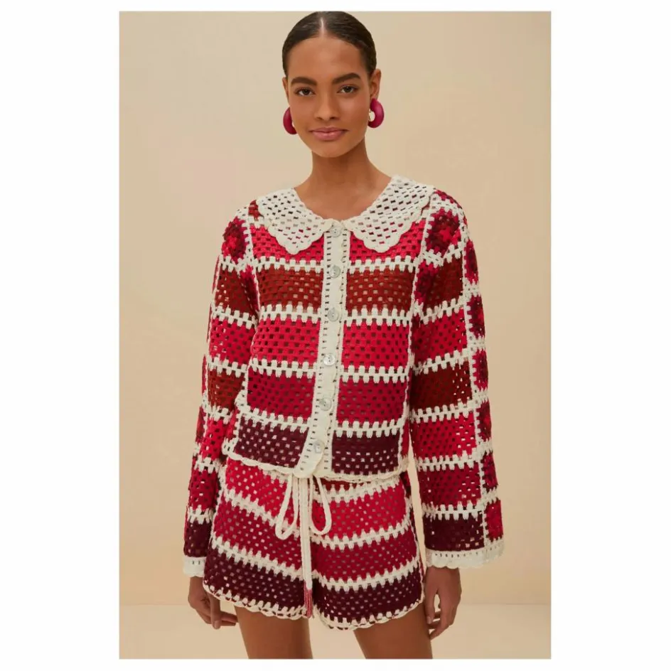 Farm Rio Cardigan Colorful Crochet Tiles ||Femme Pulls, Gilets