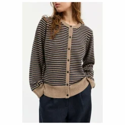 New Skall Studio Cardigan Senna Rayé Laine Mérinos | Beige foncé