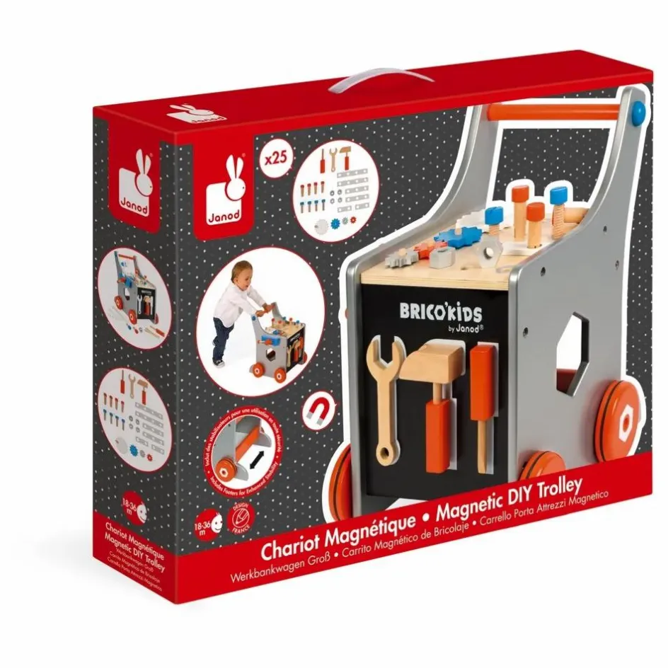 Janod Chariot magnétique Brico'Kids en bois avec 25 accessoires| Bricolage