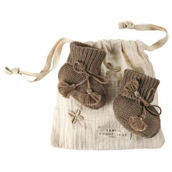 Gentil Coquelicot Chaussons en tricot et pochon brodé || Chaussons