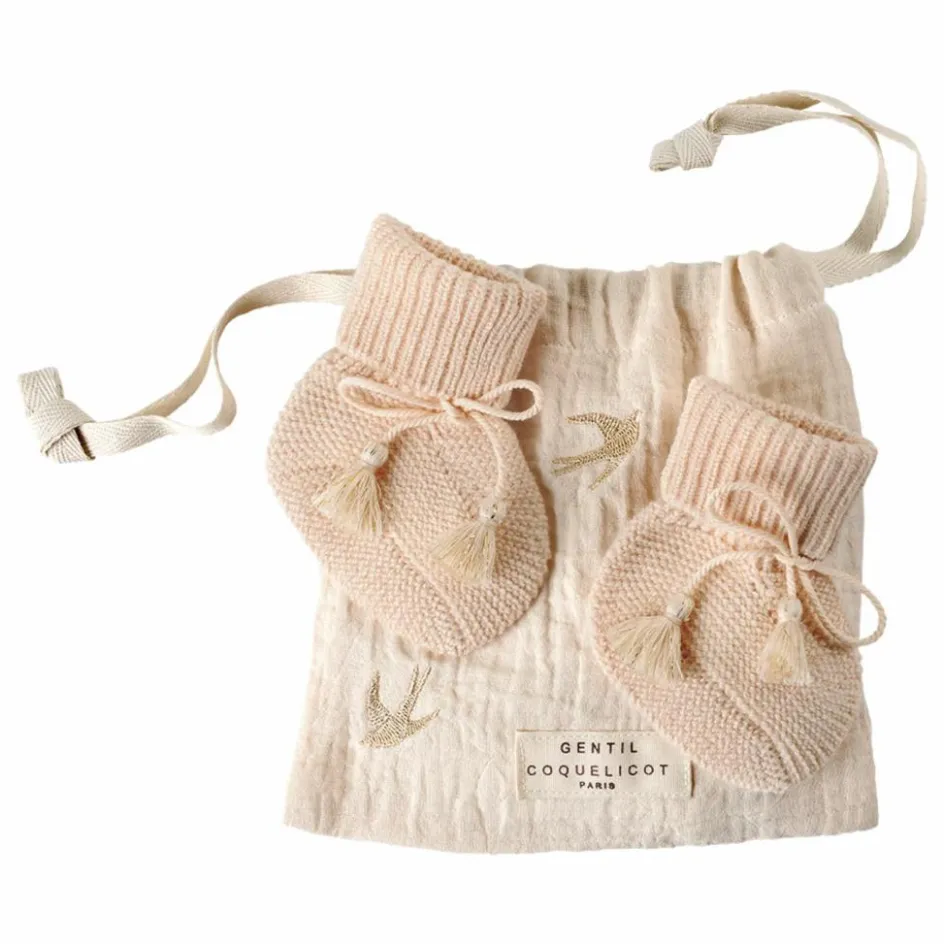 Gentil Coquelicot Chaussons*Chaussons en tricot et pochon brodé |