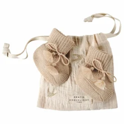 Gentil Coquelicot Chaussons en tricot et pochon brodé || Chaussons|Cadeau De Naissance