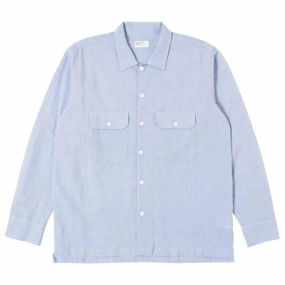 Discount Universal Works Chemise Utility Seersucker | Bleu ciel