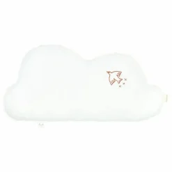 Nobodinoz Coussin Nuage avec broderie Oiseau - Lin Français ||Enfant Coussins|Coussins Enfant