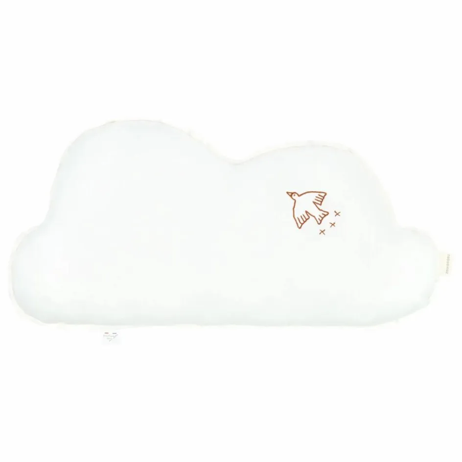 Nobodinoz Coussin Nuage avec broderie Oiseau - Lin Français ||Enfant Coussins|Coussins Enfant