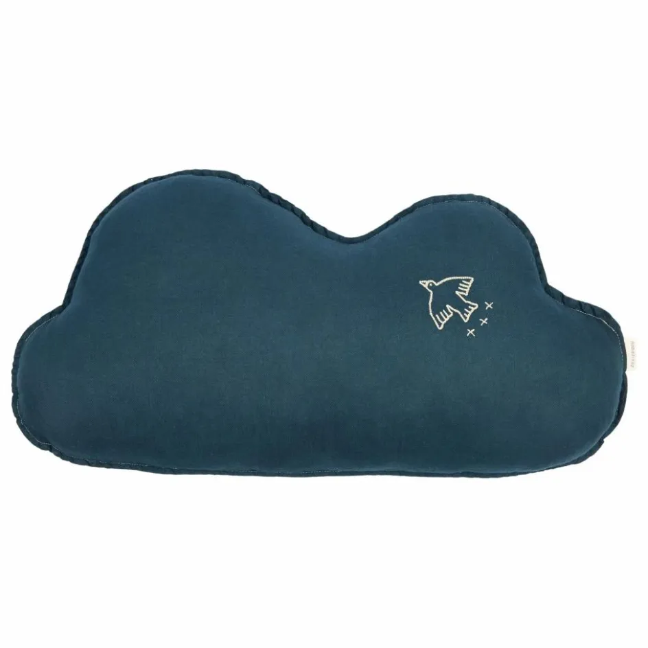 Nobodinoz Coussin Nuage avec broderie Oiseau - Lin Français ||Enfant Coussins|Coussins Enfant