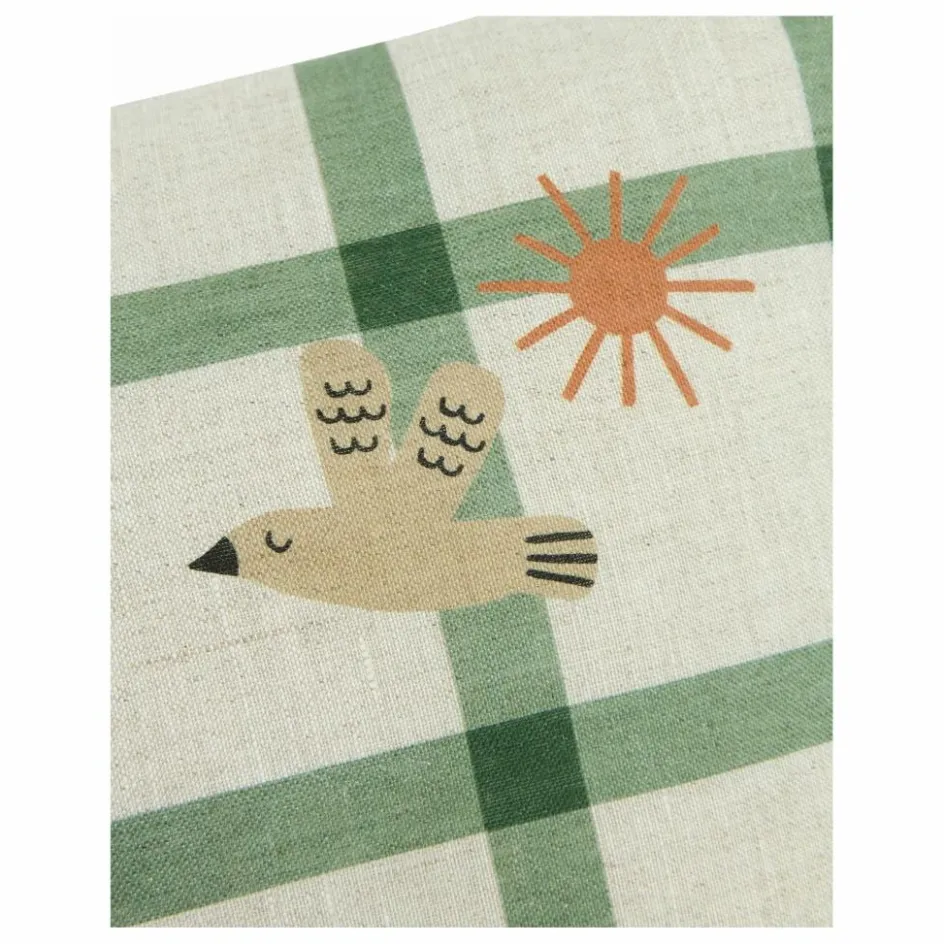 Best Nobodinoz Coussin rectangulaire Oiseau Vibes - Lin Français | Vert