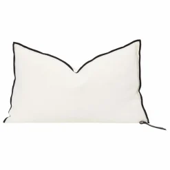 Hot Maison de Vacances Coussin Vice Versa Black Line en lin stone washed | Crème