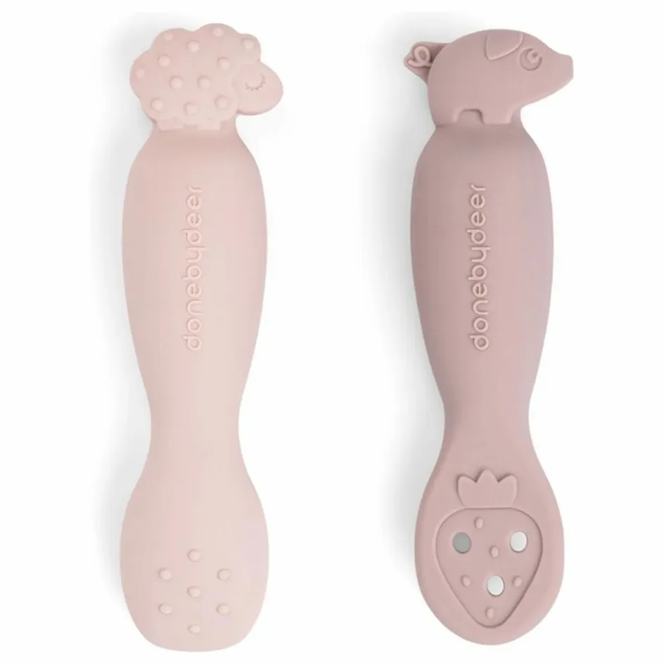 New Done by deer Cuillères d'apprentissage Tiny Farm - Set de 2 | Rose