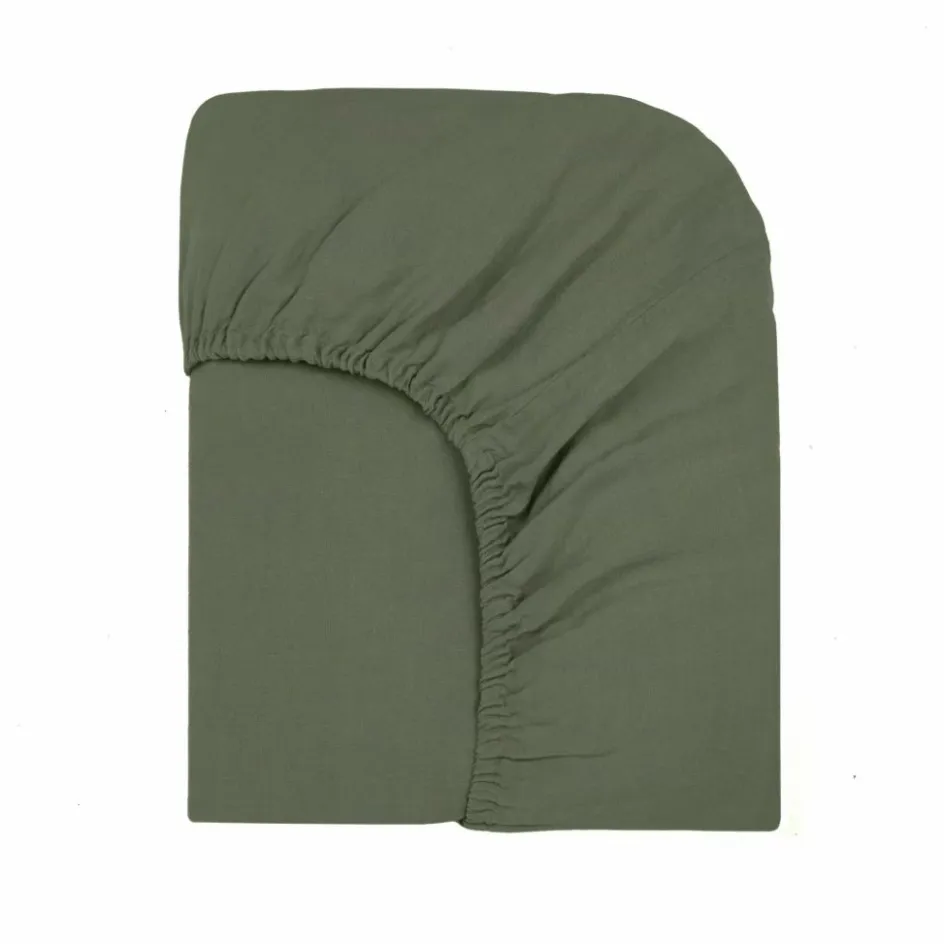 New Communauté de biens Drap-housse en lin lavé | Vert kaki