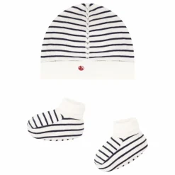 Discount Petit Bateau Ensemble Chaussons et Bonnet Marinière | Bleu marine