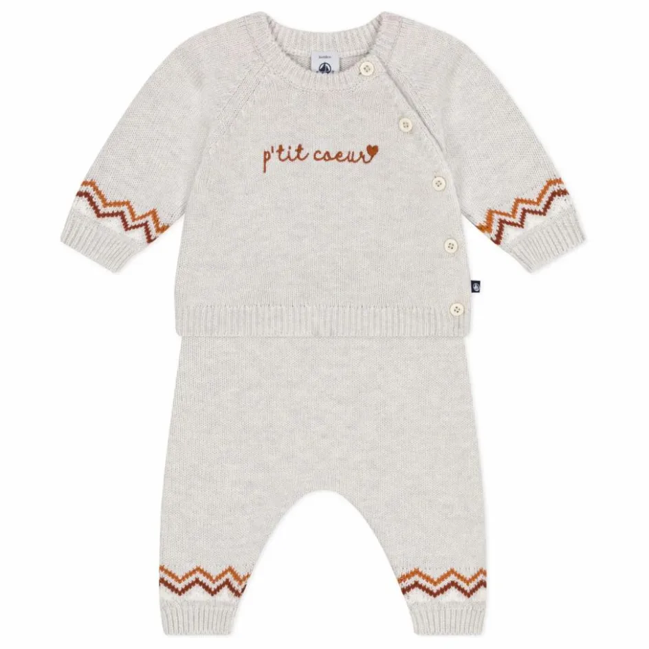 Best Petit Bateau Ensemble Pull et Pantalon P'tit Cœur Laine | Beige chiné