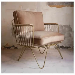 Hot Honoré Fauteuil Croisette doré mat, velours | Latte