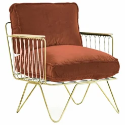 Hot Honoré Fauteuil Croisette doré mat epoxy, velours | Brique