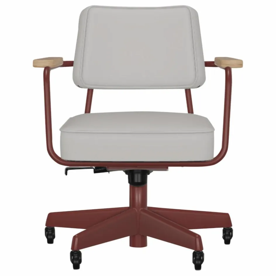 Discount Vitra Fauteuil de bureau Direction Pivotant, piètement japonese red - Jean Prouvé | Gris clair
