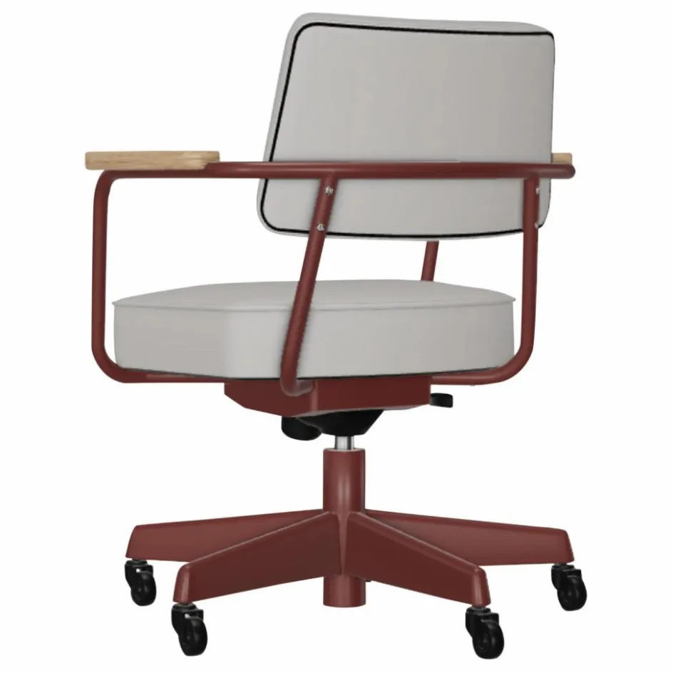 Discount Vitra Fauteuil de bureau Direction Pivotant, piètement japonese red - Jean Prouvé | Gris clair