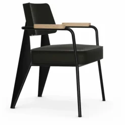 Online Vitra Fauteuil Direction, piétement noir foncé- Jean Prouvé | Gris foncé