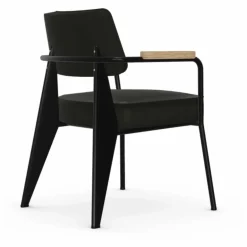 Online Vitra Fauteuil Direction, piétement noir foncé- Jean Prouvé | Gris foncé