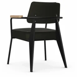 Online Vitra Fauteuil Direction, piétement noir foncé- Jean Prouvé | Gris foncé