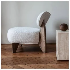 Panac Edition Fauteuil Nicolo en bouclette et chêne fumé - 65 cm | Off-White