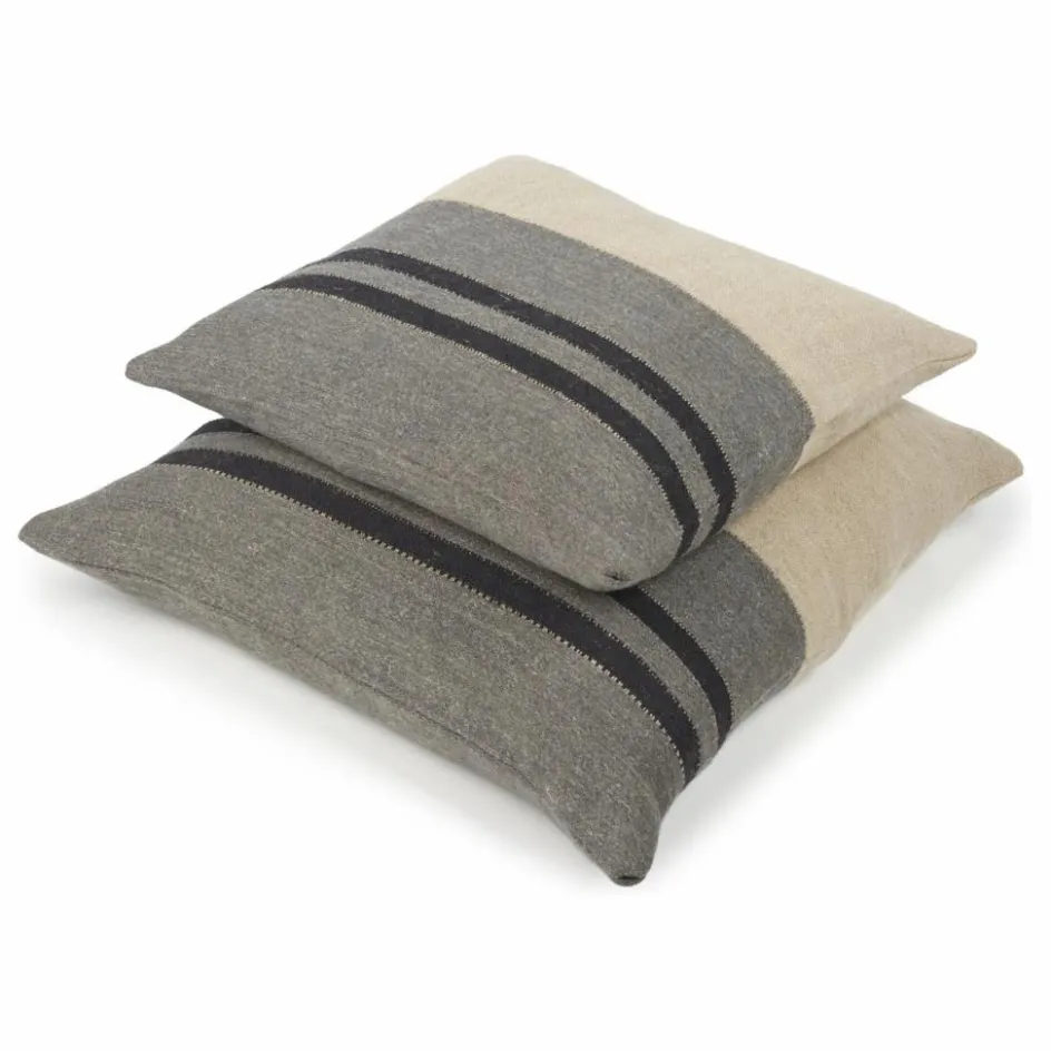 Hot Housse de coussin en lin Black House Stripe | Coussins