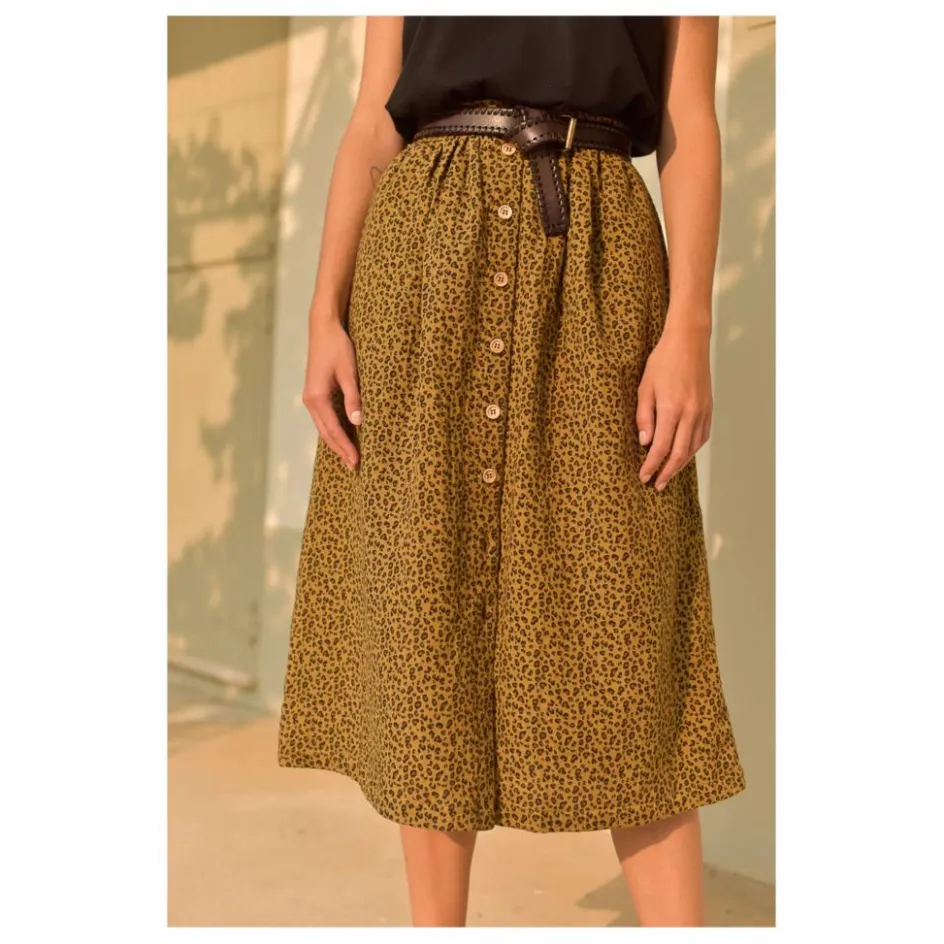 Sale Marlot Paris Jupe Minette Mini Léopard Coton Bio - Collection Femme | Marron