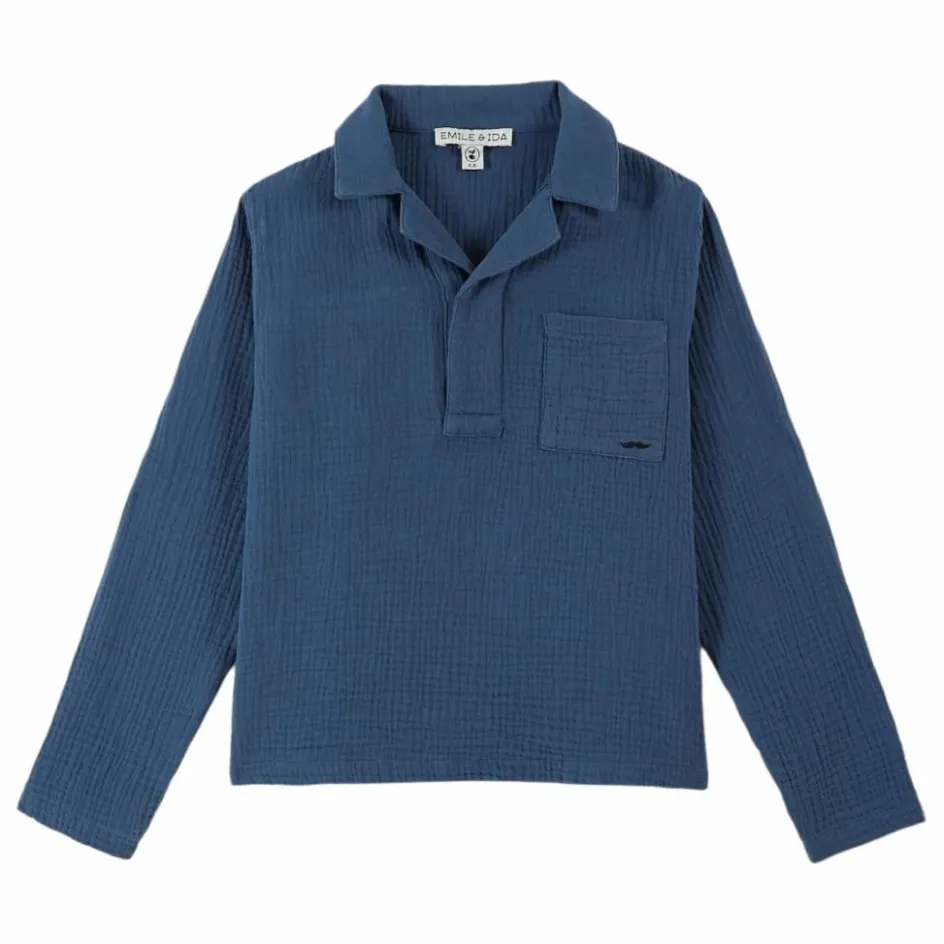 New Emile et Ida Kurta Moustache Gaze de Coton | Bleu