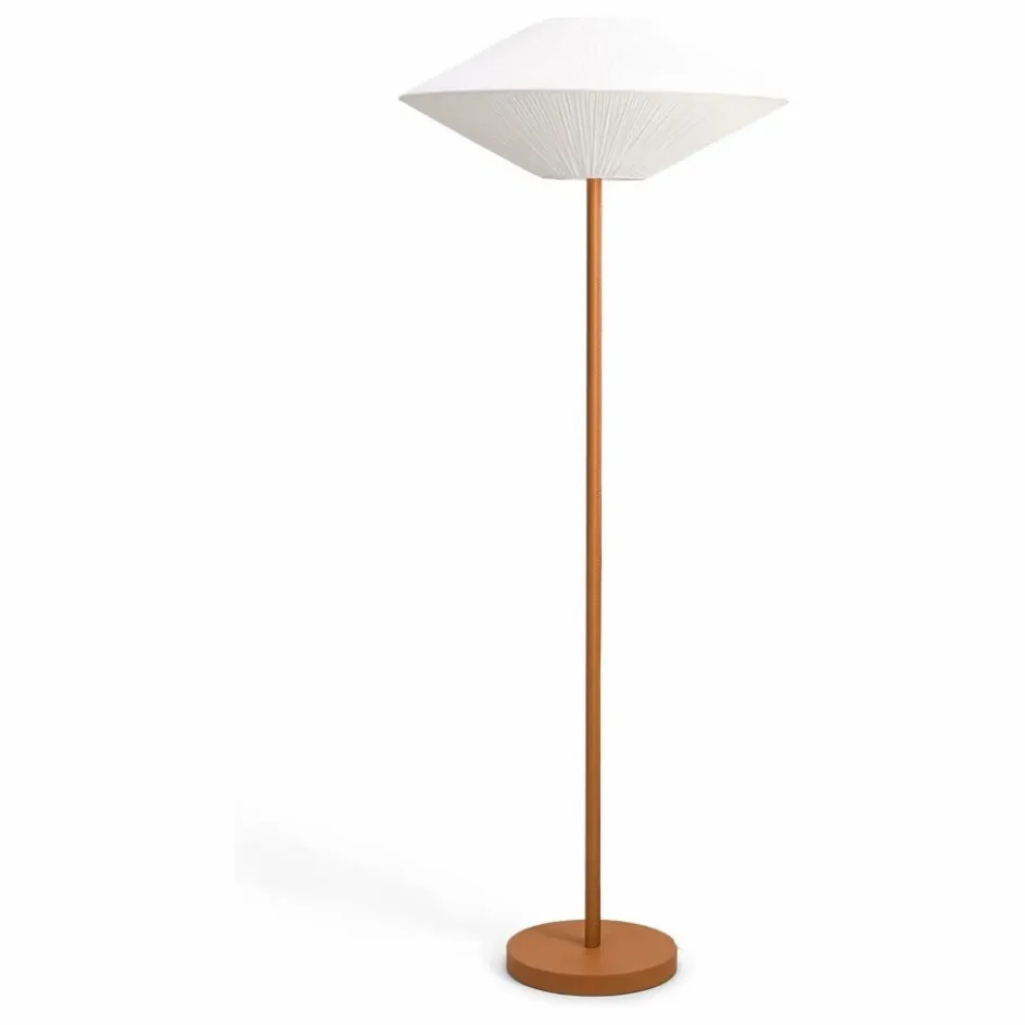 Clearance Lampadaire Brera pied cuir et abat-jour coton plissé | Luminaires