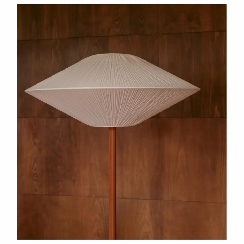 Clearance Lampadaire Brera pied cuir et abat-jour coton plissé | Luminaires